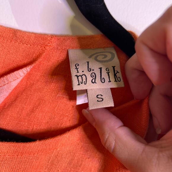 f.l.‎ malik 100% Linen Orange Beaded Hem Sleeveless Top Small USA - Picture 5 of 6